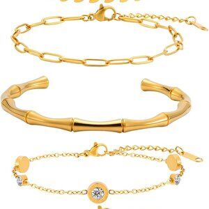 Gold Bracelets for Women Set of 5 Stainless Steel Bangle Jewelry Gift